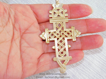 Brass Ethiopian Coptic Cross Jewelry Pendant, African Gold Cross Charm #2050, Jewelry Making Supplies